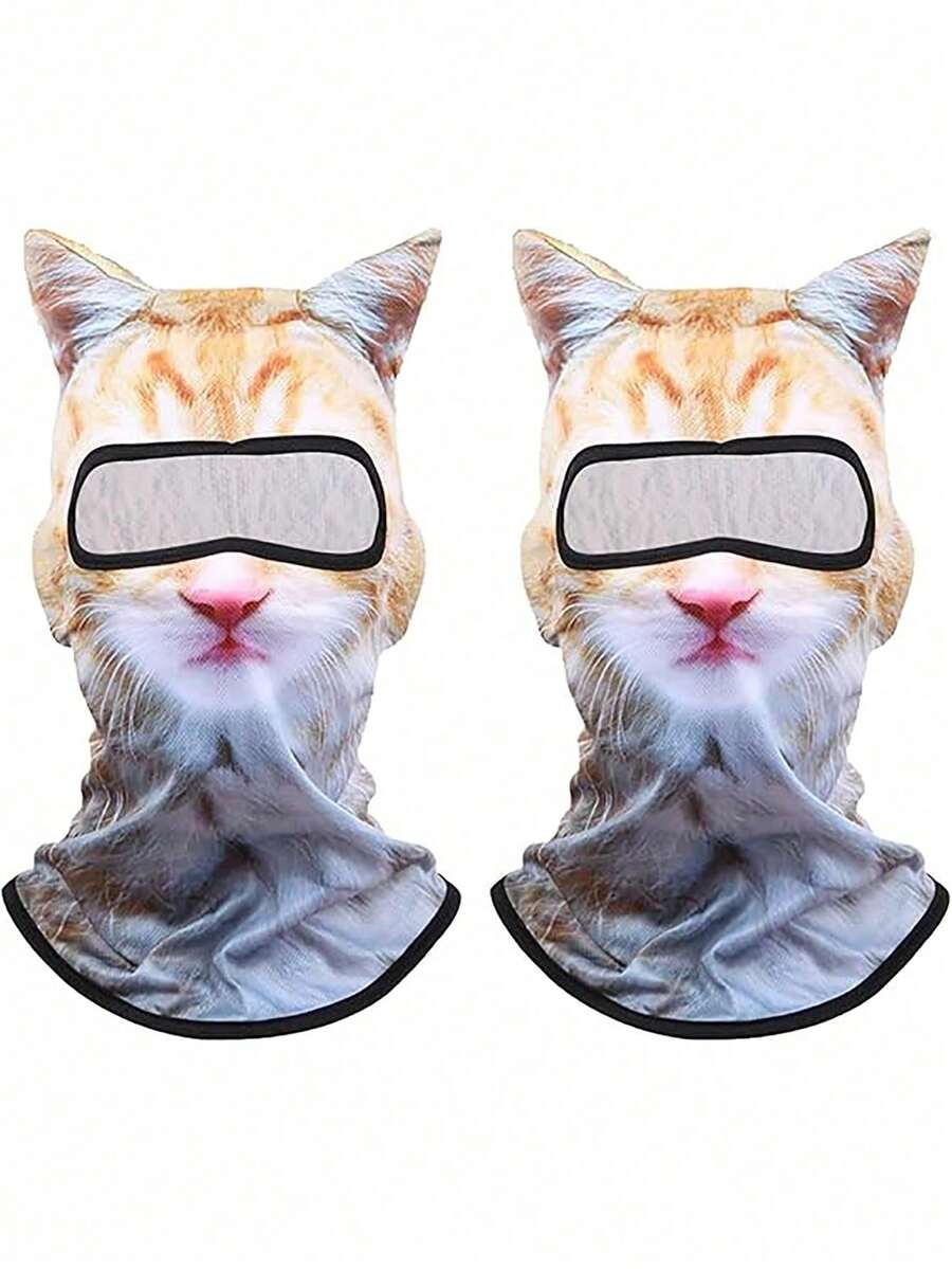 1件/2件裝貓咪造型拉法帽，趣味3D動物臉孔設計附耳朵，毛絨小貓頭飾，適合節慶、電子音樂派對與戶外活動