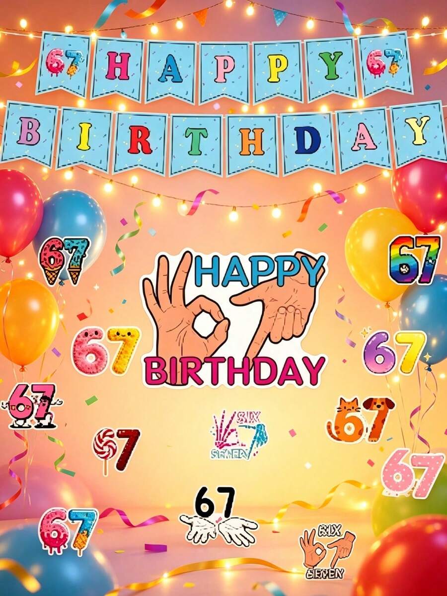 6 7 Geburtstagsdekoration | Partyzubehör Set, enthält 6 7 Alles Gute zum Geburtstag Banner, Papier, geeignet für allgemeine Feiertage, Unisex, Raumdekoration, Feiertagsessentials, Schlafzimmerdekoration, Campingessentials - 67 Modelle - Übersicht 1