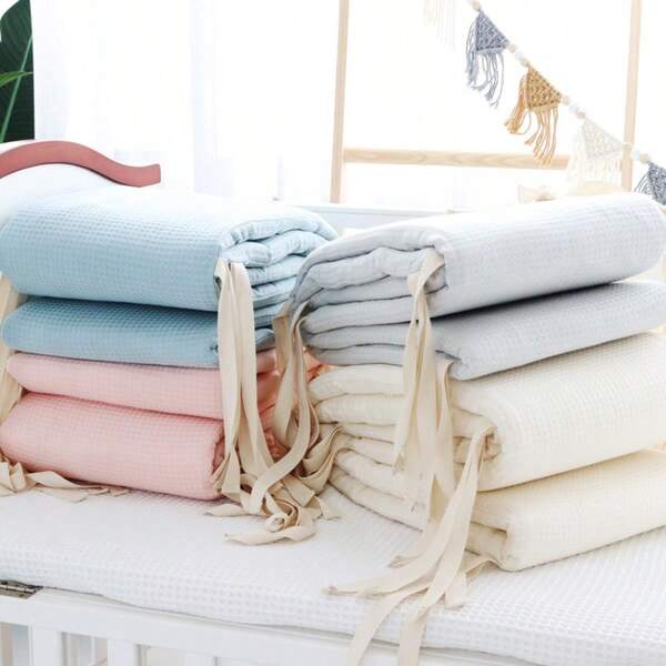 AIBOYING 1 bộ đệm chắn giường cũi 1 mảnh vải gạc waffle cotton nguyên chất nhiều kích cỡ, tháo rời và giặt được, chống va đập cho trẻ sơ sinh, thanh chắn giường mềm đệm bông họa tiết chấm xoa dịu, thanh an toàn chống ngã cho bé dùng mọi mùa, tấm đệm chắn giường trẻ em không cần lắp ráp, thanh chắn giường du lịch di động, phụ kiện trang trí phòng và chăn ga gối cho bé, quà năm mới cho trẻ sơ sinh và trẻ nhỏ