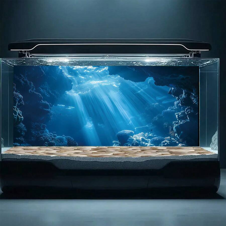 海底魚缸背景布-水下世界珊瑚礁圖案,耐用聚酯纖維材質,無需用電,適用於家用魚缸、派對、活動、攝影背景、水族裝飾 - A - 查看 1