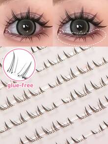 Glue-Free Four-Leaf Clover/Polaris Lower Eyelashes, C Curl, 80 Clusters, Japanese & Korean Style, 4-7mm Mixed Length, No Glue Needed, Cluster Lashes, DIY Quick Application Saves Makeup Time, Easy To Use Suitable For Beginners, Realistic Soft Fiber, Reusable, Versatile For Daily, Party, Commute, Perfect Holiday Gift For Best Friend, Girlfriend - C - View 3