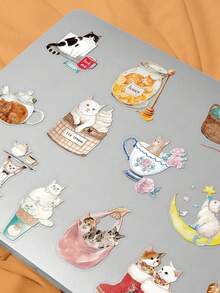 50 Stück süße Aquarell-Katzen-Aufkleber, PET-Material, geeignet für Scrapbooks, Laptops, Koffer, Gitarren, Wasserflaschen, Handyhüllen, DIY-Aufkleber, auch für Schulbedarf und die Schulanfang-Saison - 50 Stück - Übersicht 2