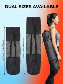 Black Mesh Breathable Yoga Mat Storage Bag, 2 Sizes 30x70cm/30x90cm, Portable Drawstring Fitness Tote Bag, Suitable For Pilates And Fitness Workouts - Black - View 2