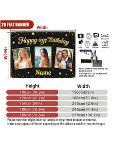 1pc Customizable Photo, Name, Year Black & Gold Glitter Happy Birthday Banner Background, Personalized Gold Glitter Birthday Party Name Decor, Suitable For Cake Table, Photography Backdrop, Vinyl Material - Black Gold - View 5