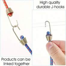 10pcs Random Color Heavy Duty Elastic Bands With Metal Hooks Outdoor Tent Storage Hooks Straps - Elastic Tear-Resistant Fasteners, Suitable For Tents, Bicycles, Camping Gear And Bundling Items - Ideal Choice For Home, Outdoor And Warehouse Use; Durable Material, Reinforced Rope Design, Perfect Organization For Outdoor Enthusiasts - Multicolor - View 3