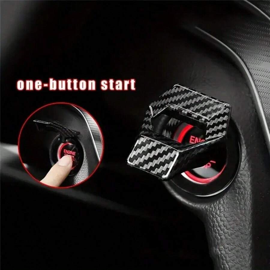 1pc Car Engine Start Stop Button Cover, Carbon Fiber Style Flip-Up Ignition Switch Protector, Universal Push Start Button Decorative Sticker, Anti-Scratch Car Interior Modification Accessory
