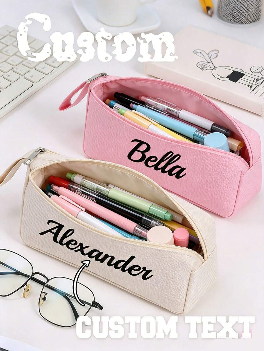 Customizable Text Pencil Case, Personalized Handheld Pencil Pouch, Large Capacity Pencil Storage Bag, Suitable For Students And Teachers, School Supplies, Gift For Classmates - Multicolor - View 1