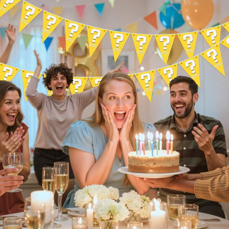 12/24/48pcs Game-Themed Question Mark Pennant Banners, Suitable For Birthday Parties And Themed Parties. Birthday Party Decorations Can Be Used For Indoor And Outdoor Decoration, Room Decoration, And Indoor And Outdoor Hanging Decor. - A - View 1