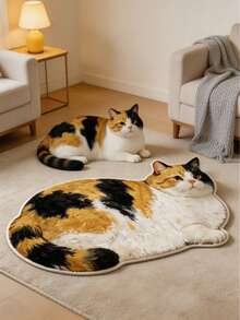 1pc Black & Orange Cat Pattern Floor Mat, Living Room Rug, Area Rug, Small Area Rug, Mat, Home Decor, Large Living Room Rug, Round Rug, Living Room Home Decor, Room Decor, Washable Rug, Graduation Gift - Black and Orange Cat - View 2
