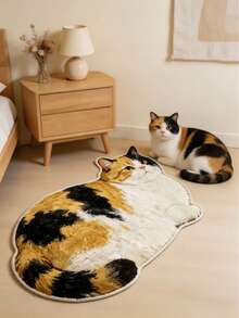 1pc Black & Orange Cat Pattern Floor Mat, Living Room Rug, Area Rug, Small Area Rug, Mat, Home Decor, Large Living Room Rug, Round Rug, Living Room Home Decor, Room Decor, Washable Rug, Graduation Gift - Black and Orange Cat - View 3