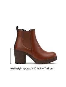 Women's Chunky Low Heel Chelsea Ankle Booties, Fashion Platform Fall Boots With Side Elastic Panels - Rust Brown - View 9