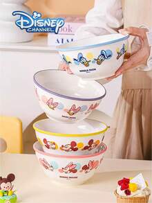 Ensemble de vaisselle en céramique officiel Disney Mickey Mouse & Minnie Mouse, bols de dessin animé mignons assortis comprenant bol à riz, bol à soupe & assiette, vaisselle en porcelaine de haute qualité pour la maison, la cuisine & le dortoir, parfait pour un usage personnel, micro-ondes & lave-vaisselle - Lin jaune - Voir 10