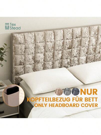 Extra Thick Ice Flower Velvet Headboard Cover, Soft Quilted Bed Head Protector, Solid Color Removable Dust Cover For Bedroom
