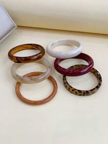 6pcs Set Fashion Vintage Thick Multicolor Asymmetrical Acrylic Bangle Bracelets, Suitable For Women, Daily Wear, Gift For Friends And Family - Multicolor - View 4