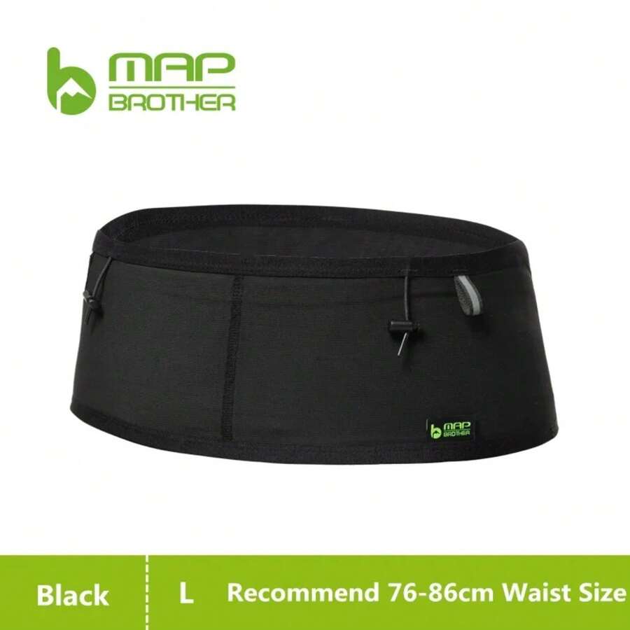MAP BROTHER W1001 Elastic Woven Sports Waist Bag Race Number Belt for Running Triathlon Marathon Cycling Mountaineering - Bolso negro en forma de L - Ver 1