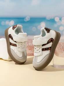 Boys & Girls Spring/Autumn 2026 New Style Children's White Sneakers, Magic Tape Non-Slip Soft Sole Sports Shoes, Retro Colorblock Baby Walking Board Shoes - Brown - View 4
