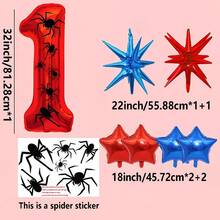 8pcs 32-Inch Red Spider Number Star Foil Balloon Set, Birthday 0-9 Number Balloon Kit, Includes Stickers - View 5