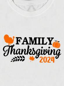 Thanksgiving Family T-Shirt - Crew Neck Short Sleeve Casual Tee with Slight Stretch, alphabet Letter Print, Knit Fabric Pullover for Spring/Summer Tee For adult, Men, Women, Teen, Teenager, adolescent, Youth - Blanco - Ver 3