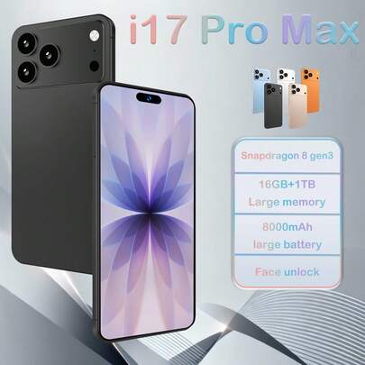 Smartphone I17 Pro Max 5G Snapdragon 8 Gen4 Android 15 Téléphone mobile 16GB+1TB ROM Grande mémoire Écran complet 7.3" Téléphone de jeu Version EU