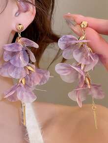 Elegant Floral Tassel Earrings, Suitable For Weddings, Banquets, Parties, Jewelry For Brides, Gift For Friends,Classy,Festival - Pink - View 3