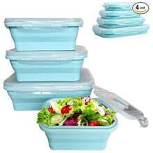 Contenedor de almacenamiento de alimentos cuadrado y plegable - Contenedor de silicona, caja de almuerzo, caja bento, tazón colapsable, caja de conservación de alimentos, con tapa hermética, ventilación, perfecto para camping, organización y almacenamiento en RV, preparación de comidas, almuerzo - Microondas, lavavajillas, congelador - A - Ver 1