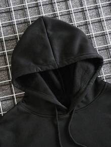 Sudadera con capucha de talla grande para hombre con gráfico de letras & figuras, bolsillo y cordón, para otoño. - Negro - Ver 6