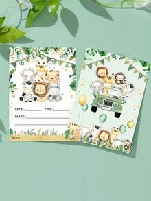 12pcs Jungle Animal Theme Paper Invitation Cards, Jungle Party Invitations, Suitable For Animal Theme Birthday Party, Gender Reveal Party, Baby Shower, Wedding Party, Birthday Party Invitations, Thank You Cards, Greeting Cards, Birthday Gift Cards, Jungle Theme Party Supplies, Back To School Season, Party Favors - Jungle Animals - View 9