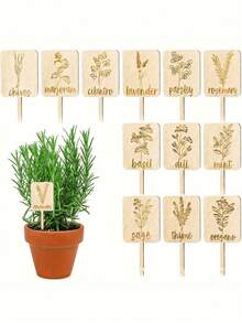 15pcs Wooden Garden Plant Labels, Minimalist Cartoon Plant Pattern, Suitable For Indoor/Outdoor Potted Plant Decoration, Reusable Markers, Gardening Enthusiasts Essential, Holiday Gift, Home Decor - A - View 5