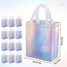 5 piezas Bolsas de regalo holográficas | Tamaño mediano | Material de tela no tejida | Reutilizables | Solución de regalos para eventos | Cumpleaños, fiesta, boda & Navidad | Diseño brillante arcoíris | Asa resistente - multicolor - Ver 6