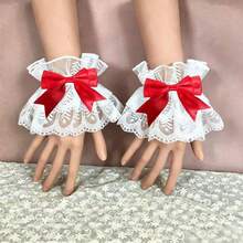 手袖腕飾甜美荷葉邊蕾絲多色蝴蝶結女僕 Cosplay 腕帶，適用婚禮派對 - 彩色 - 查看 4