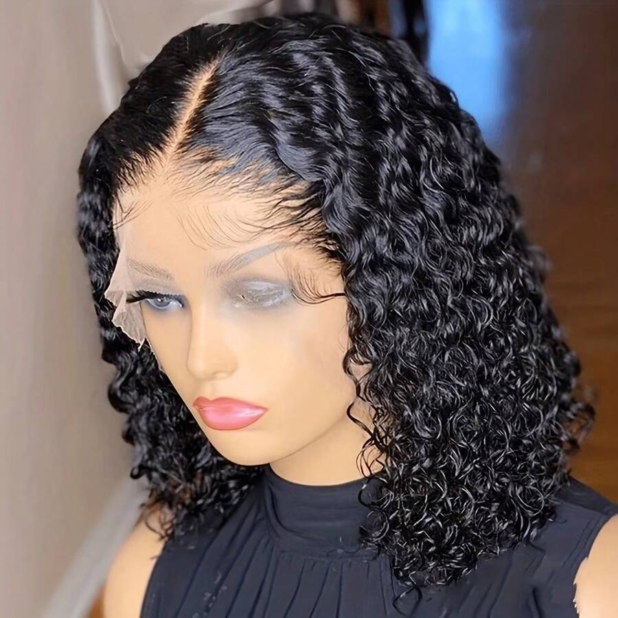 Peluca de Onda Profunda 13x4 con Encaje Frontal 13x4, Cabello Humano Remy Brasileño Premium, Bob Corto de Onda Profunda con Frente Transparente HD 13x4 y Línea del Cabello Pre-Depilada | Se Adapta a Todos los Tonos de Piel | Densidad del 150% Adecuada para Uso Diario, Fiestas, Peluca de Boda, Pelucas de Cabello Humano Real