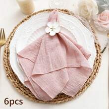 1/2/6 piezas Servilletas de estilo campestre francés con textura plisada lavada y dobladillo, unicolor, adecuadas para decoración de mesa de boda, fiesta, vacaciones y cumpleaños - Multicolor - Ver 9