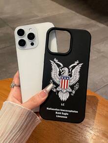 1pc American Bald Eagle Emblem Print Matte Black Faux Leather Phone Case, Patriotic Eagle Design With Shield And Stars, Printed With "Bald Eagle Linnaeus" Scientific Name, Scratch-Resistant And Shockproof, Suitable For Daily Use, Also A Great Gift For Independence Day, July 4th National Day, National Celebrations And Bird Enthusiasts - Black - View 5