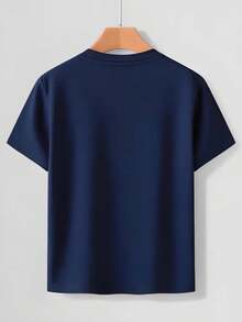 Men's Wrinkle-Resistant And Breathable T-Shirt With Simple Print | Crew Neck, Short Sleeves | Summer - Navy Blue - View 2
