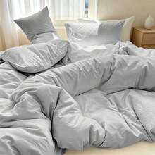 2/3pcs Soft Duvet Cover Set, Include1 Duvet Cover(Without Filler) + 1/2 Pillowshams(No Pillow Core),Lightweight And Breathable,Perfect For Summer And All Seasons,Excellent Room Decor,Perfect Holiday/Festival/Summer Gift,Twin-2pcs,Full/Queen/King-3pcs - Grey - View 3