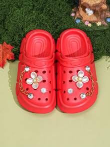 HOEASE Girls Clogs, Garden Shoes, Comfortable Lightweight Hollow Out Sandals, Spring And Summer Flower Design - Red - View 6