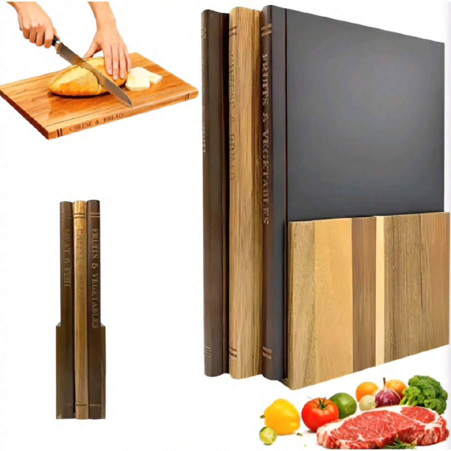 Mehrzweck-Schneidebrett-Set, Buchdesign 3 Bretter & Basis für Fleisch, Brot, Käse - Standard - View 1