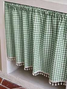 1PC American Country Style Green & White Plaid Half Curtain, Cabinet Curtain, Room Divider, Small Window Decor, Lightweight Translucent Non-Transparent, Suitable For Living Room, Balcony, Bay Window, Door & Window Home Decoration - Green - View 5