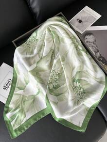 1pc Faux Silk Printed Square Scarf Headband Hair Tie Fashion Multi-Functional Small Neck Scarf Suitable For Daily Use - Green - View 3