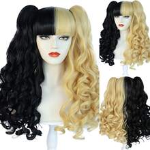 Multi-Color Y2K & K-POP Style Pigtail Long Wavy Heat Resistant Wig, With Bangs, Detachable Design, Ideal For Lolita Outfits, Cosplay, Themed Parties & Halloween, Voluminous Smooth Easy-Wear Full Head Wig - Multicolor - View 14