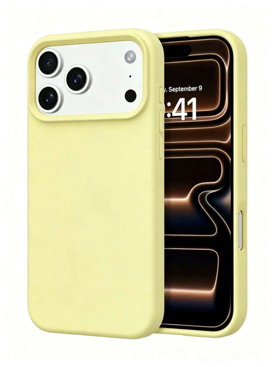 Pure Yellow Liquid Silicone Protective Case, Minimalist Solid Color Shockproof Anti-Slip Anti-Scratch Impact-Resistant Phone Cover, Compatible With Apple 17/17 Pro/17 Pro Max, 16/15/14/13/Pro/Pro Max - Apple 17 Pro Max Phone, Apple 16 Phone Case, Ideal Holiday Gift Daily Phone Accessory, Ins Minimalist Soft Shell, Minimalist Daily Versatile Phone Protective Cover