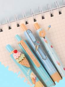4pcs Cute Ice Cream Pattern Retractable Gel Pens, 0.5mm ST Tip, Smooth Writing, Fresh Girly Style, Suitable For Students And Children, Back To School - Multicolor - View 3