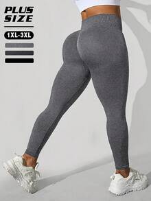 TCVC Women's Plus Size Super Stretch High Waist Yoga Leggings, Seamless Butt Lifting & Tummy Control Compression Pants For Gym Workout & Daily Sports - Light Grey - View 6
