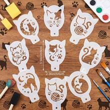 9pcs Cat Theme Face Painting Stencils, Kitten Silhouette, Moon, Stars, Fish Bone, Paw Print & Yarn Ball Patterns, Suitable For Face Painting, DIY Painting, Cutting, Painting Stencils - Cat-themed Face Painting - View 2