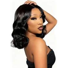 18 Inch Black Middle Part Curly Wig, High Temperature Synthetic High Density Hair, Natural Soft Smooth Styling, Comfortable Fit And Non-Deformable, Suitable For Daily Wear And Music Festival, Voluminous And Full, Universal For All Women, Fashionable And Versatile Clothing Accessory, Elegant Hairstyle - Black - View 7