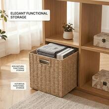 1pc Hand-Woven Storage Box Oriental Zen Wabi-Sabi Style Simple Solid Color Foldable Space-Saving Natural Material Storage Box Storage Basket Desktop TV Cabinet Wardrobe Storage Supplies - Multiple Colors - View 4