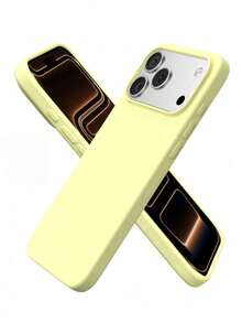 Pure Yellow Liquid Silicone Protective Case, Minimalist Solid Color Shockproof Anti-Slip Anti-Scratch Impact-Resistant Phone Cover, Compatible With Apple 17/17 Pro/17 Pro Max, 16/15/14/13/Pro/Pro Max - Apple 17 Pro Max Phone, Apple 16 Phone Case, Ideal Holiday Gift Daily Phone Accessory, Ins Minimalist Soft Shell, Minimalist Daily Versatile Phone Protective Cover - Yellow - View 3