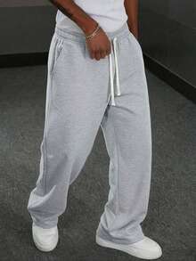 Men's Casual Sports Jogger Pants - 100% Polyester, Elastic Waistband With Drawstring Design, Side Pockets, Autumn/Winter Sports Style Long Pants, Comfortable Fabric, Durable Material, Suitable For Sports, Fitness, Outdoor Activities And Daily Wear, Perfect Gift For Father Or Boyfriend - Light Grey - View 8