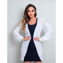 Casaco Básico Feminino Cardigan Elegante Moda Evangélica - ROSA - Visão 11