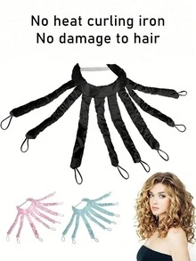 1 Pieza Marca Nombre Rizado de Cabello sin Calor Diadema para Rizos Nocturnos, Rulos de Cabello Tipo Pulpo para Dormir, Rodillo de Rizos de Seda de Satén Acolchado con 8 Cintas para Rizar Herramienta de Peinado Kit - Multicolor - Ver 3